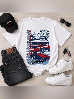 Chevy Camaro Graphic Tee Men’s 2XL White 60s Muscle Car Racing Streetwear
